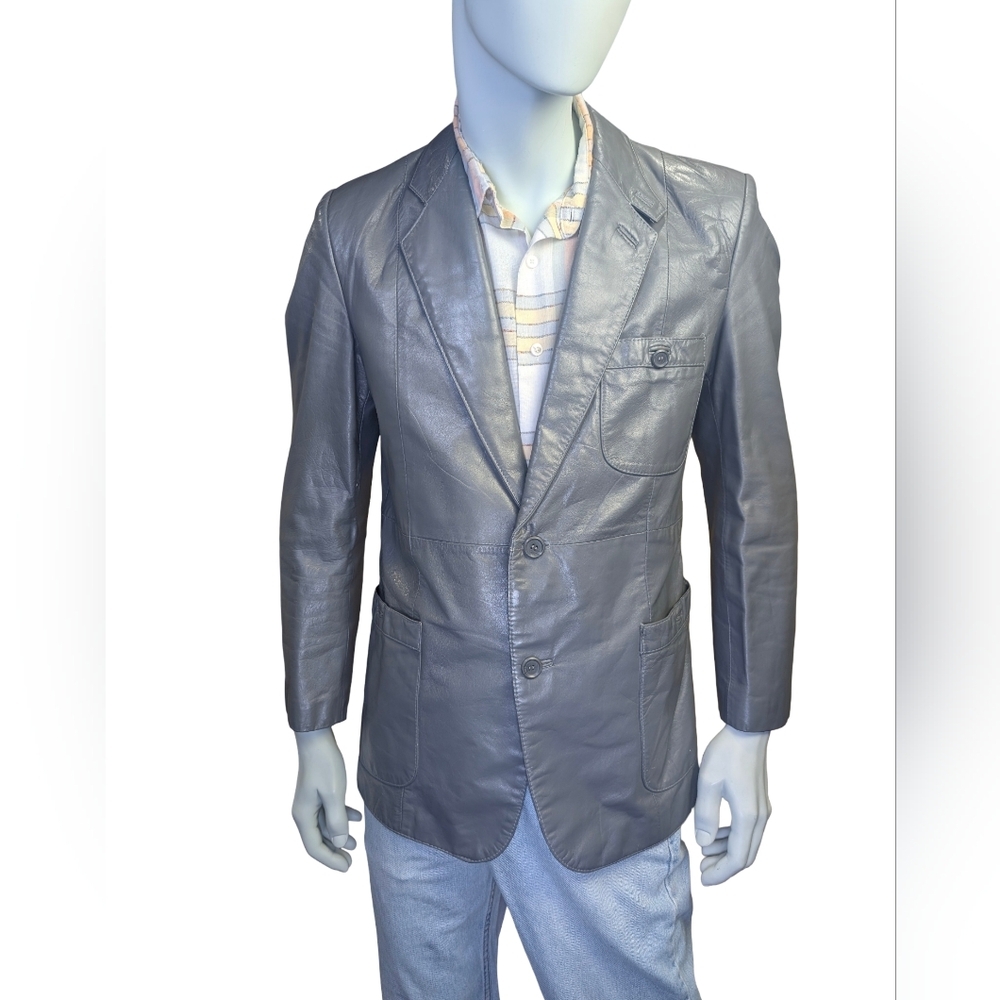 Vintage Leather Blazer Jacket | Members Only Slate Grey | Men's Size 42 / Large